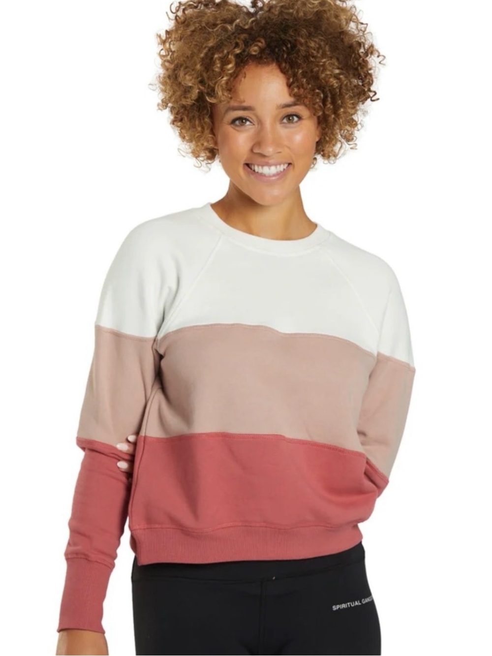 Spiritual Gangster | Women’s Cream/Mauve Colorblock Bridget Raglan Sweatshirt M
